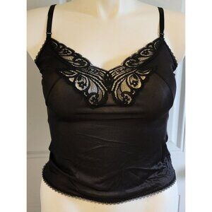 Vintage Body Lites Women's Sleeveless Camisole Cami Tank Black Nylon Satin Sz 32